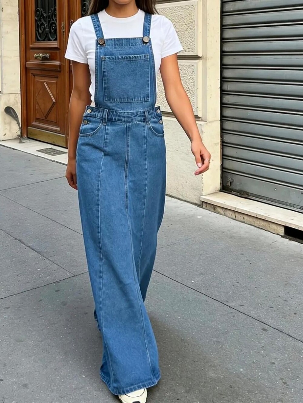 Denim Overall Skirt Jumper in Classic Blue